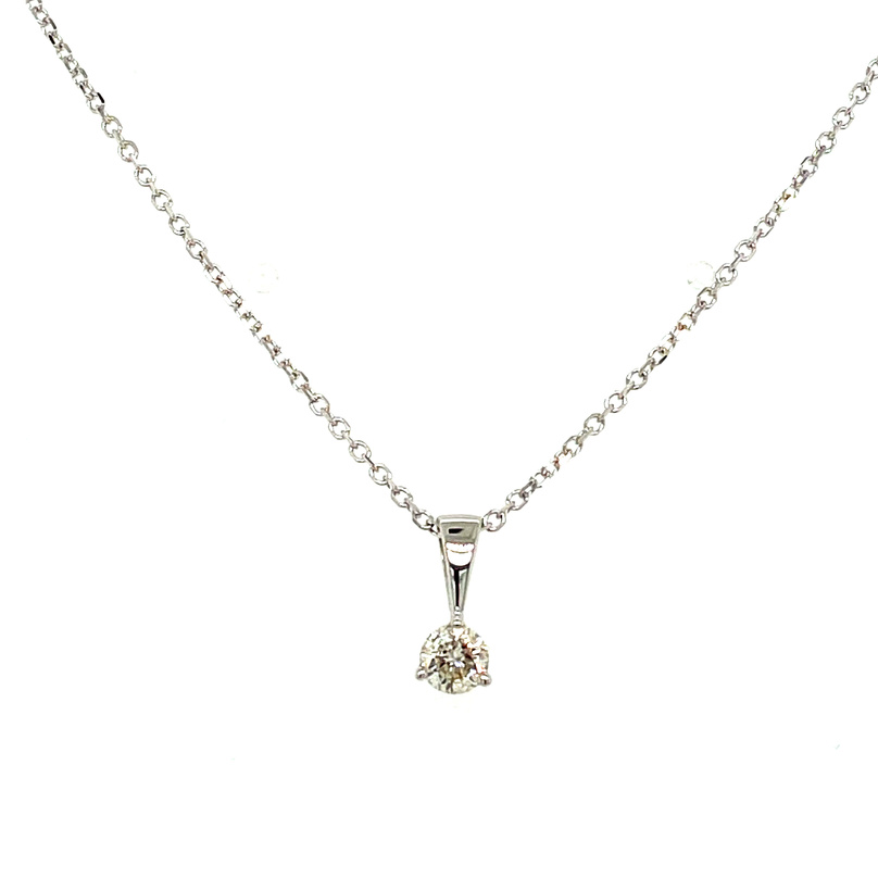 14K WHITE GOLD SOLITAIRE DIAMOND PENDANT WITH ONE 0.25CT ROUND I-J I1 DIAMOND 18