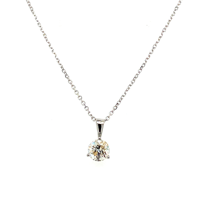 14K WHITE GOLD SOLITAIRE DIAMOND PENDANT WITH ONE 0.75CT ROUND I-J I1 DIAMOND 18