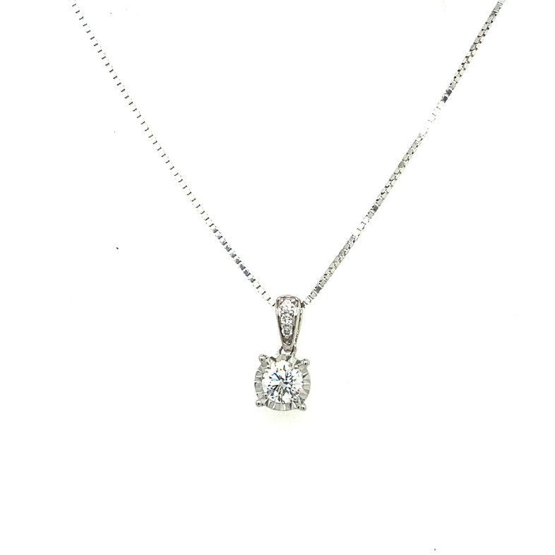 14K WHITE GOLD SOLITAIRE DIAMOND PENDANT WITH 4=0.15TW ROUND H-I I1 DIAMONDS