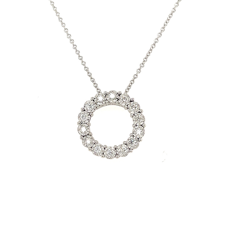 18K WHITE GOLD CIRCLE DIAMOND PENDANT WITH 14=0.25TW ROUND H-I I1 DIAMONDS 18