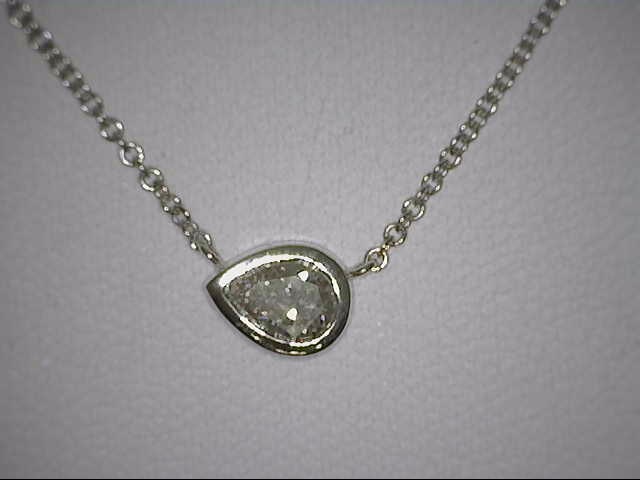 18 KARAT WHITE GOLD FOREVERMARK BEZEL SET DIAMOND NECKLACE WITH ONE 0.31CT PEAR G COLOR SI2 CLARITY DIAMOND FOREVERMARK #3600392  18