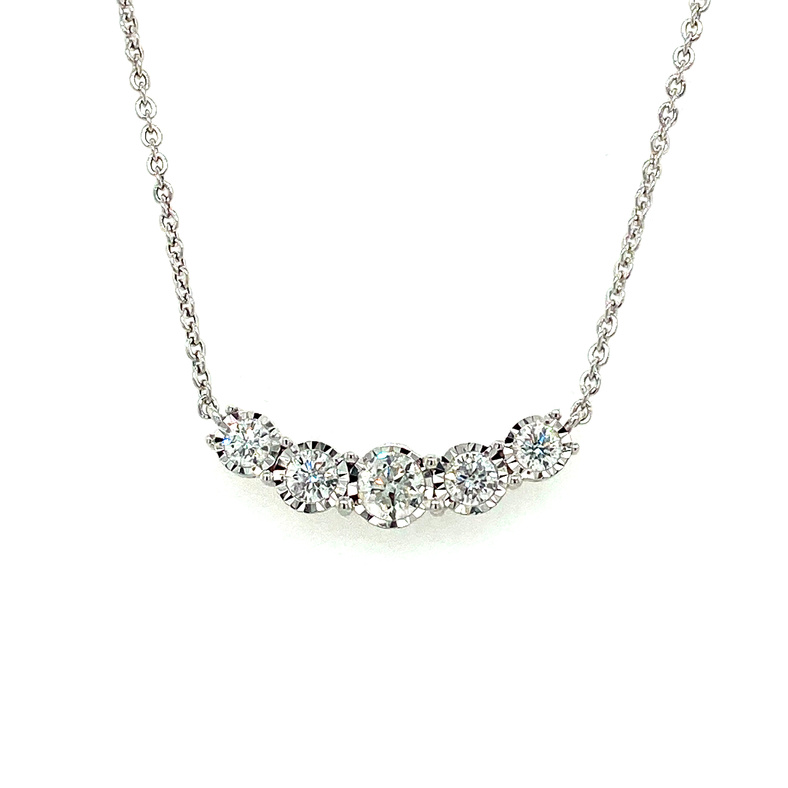 14K WHITE GOLD CURVED BAR DIAMOND NECKLACE WITH 5=0.99TW ROUND H-I I1 DIAMONDS 16
