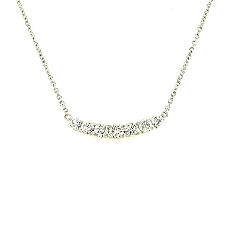 FIRE & ICE 18K WHITE GOLD BAR DIAMOND NECKLACE LENGTH 18 WITH 7=0.77TW ROUND I-J SI1 DIAMONDS