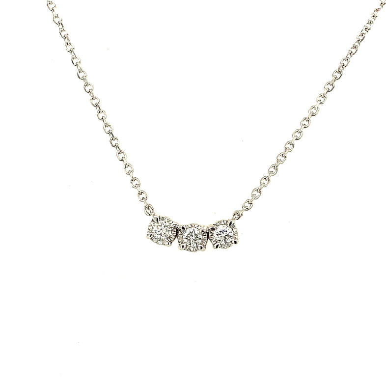 14K WHITE GOLD DIAMOND NECKLACE WITH 3=0.10TW ROUND I SI2 DIAMONDS 18