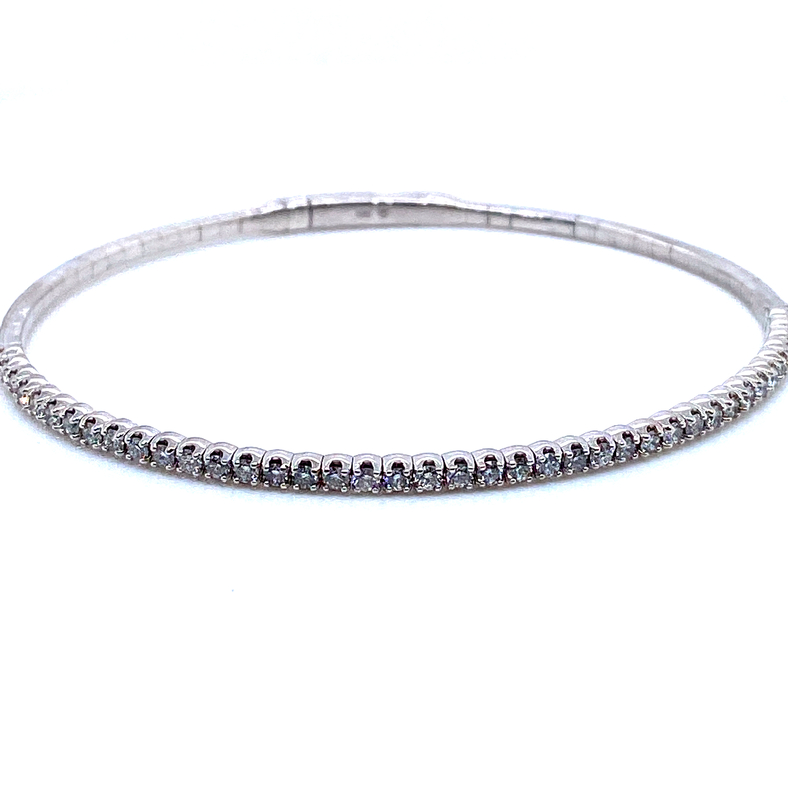 14 KARAT WHITE GOLD FLEXIBLE BANGLE DIAMOND BRACELET WITH 40=1.01TW ROUND G-H COLOR SI2-I1 CLARITY DIAMONDS
