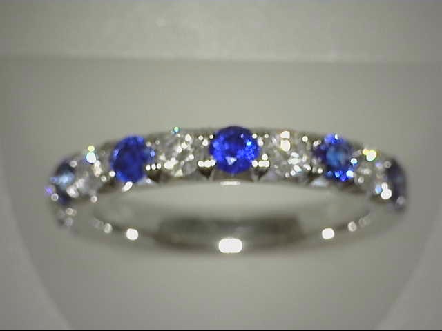 14K WHITE GOLD RING SIZE 6.5 WITH 6=0.63TW ROUND BLUE SAPPHIRES AND 5=0.41TW ROUND G-H SI1 DIAMONDS
