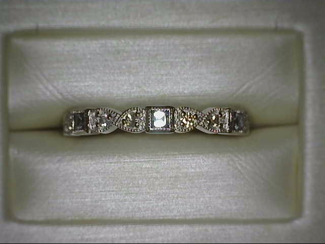 10K WHITE GOLD STACKABLE RING SIZE 7 WITH 3=0.17TW PRINCESS AQUAS AND 6=0.10TW ROUND H-I I1 DIAMONDS   (1.52 GRAMS)