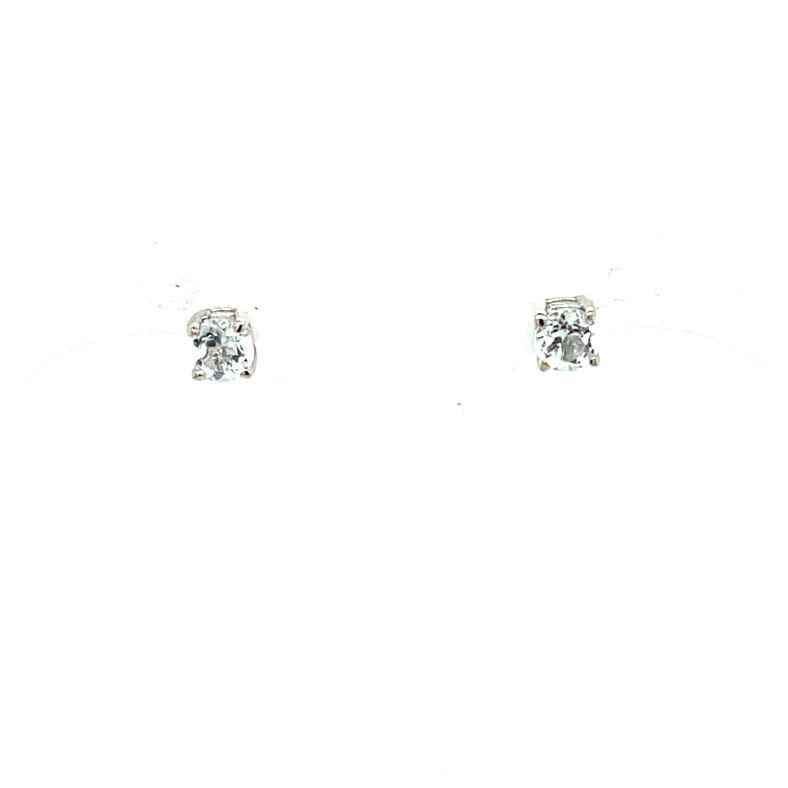 14K WHITE GOLD STUD EARRINGS WITH 2=4.00MM ROUND WHITE TOPAZS