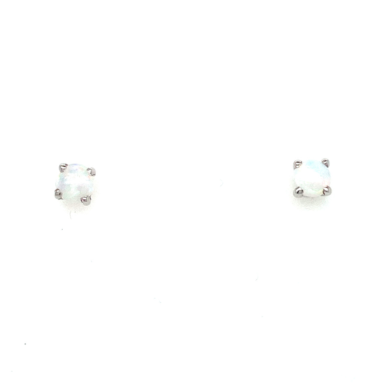 14K WHITE GOLD STUD EARRINGS WITH 2=4.00MM ROUND OPALS