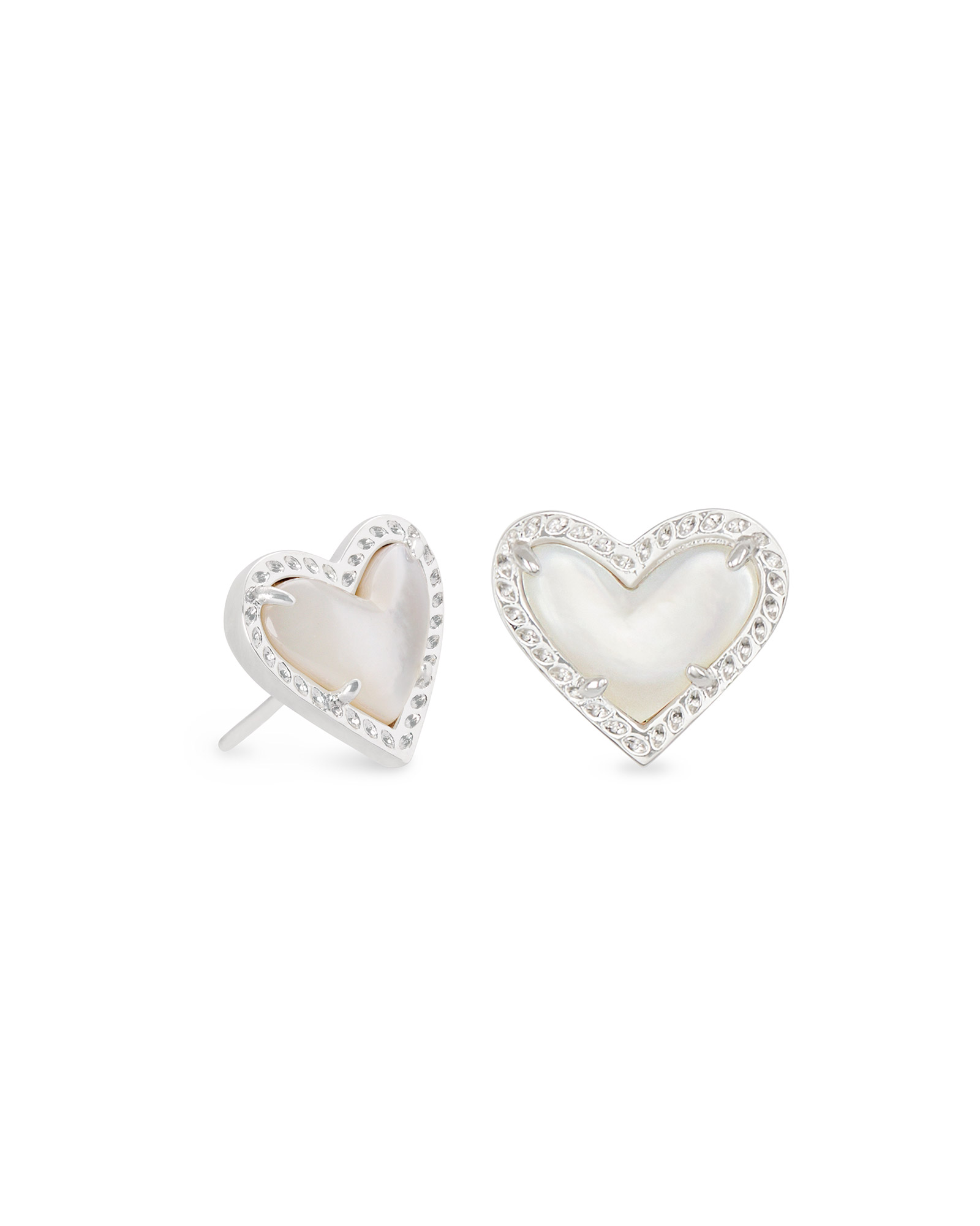 KENDRA SCOTT ARI COLLECTION RHODIUM PLATED BRASS FASHION HEART STUD EARRINGS WITH IVORY MOTHER OF PEARL