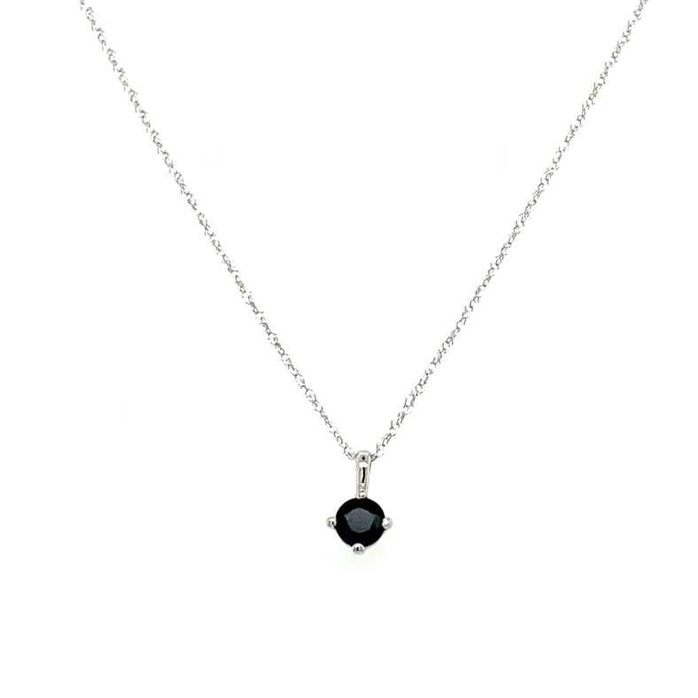 14K WHITE GOLD SOLITAIRE PENDANT WITH ONE 4.00MM ROUND BLUE SAPPHIRE ON A 14KT WHITE GOLD 18
