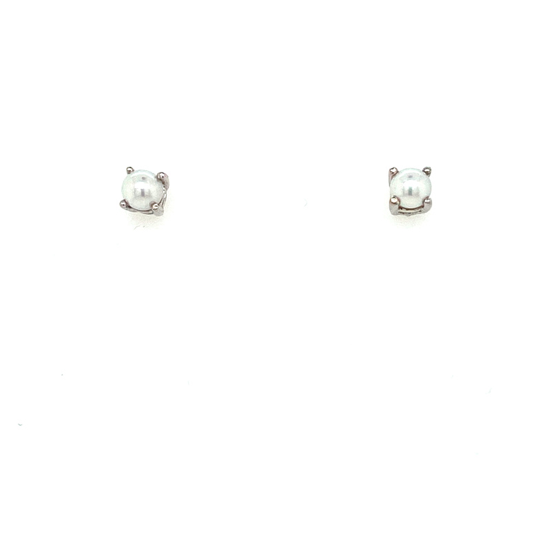 14K WHITE GOLD STUD EARRING WITH 2=4.00MM FRESH WATER WHITE PEARLS