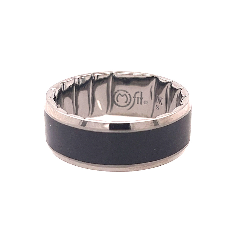 10K WHITE GOLD BLACK RHODIUM FINISH WITH MATTE BLACK CERAMIC CENTER M-FIT 8MM WEDDING BAND SIZE 9.5 (7.570 GRAMS)