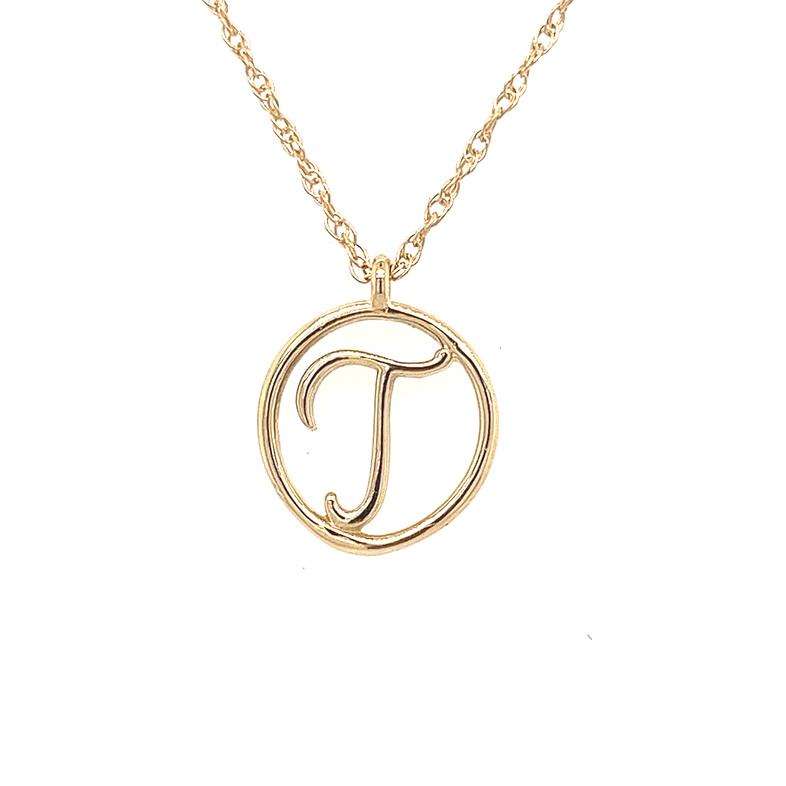 14K YELLOW GOLD INITIAL T PENDANT 18