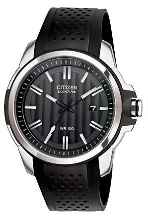 MEN'S CITIZEN DRIVE COLLECTION ECO-DRIVE STAINLESS STEEL CASE  BLACK DIAL  BLACK RUBBER BAND