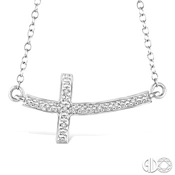 STERLING SILVER SIDEWAYS CROSS PENDANT WITH 8=0.03TW SINGLE CUT I-J COLOR I1-2 CLARITY DIAMONDS 18