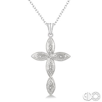 STERLING SILVER CROSS PENDANT WITH 5=0.02TW SINGLE CUT I-J I1-I2 DIAMONDS 18