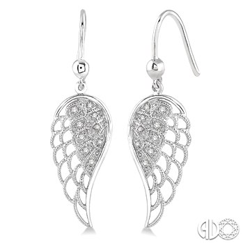 STERLING SILVER ANGEL WING EARRINGS WITH 18=0.07TW SINGLE CUT I-J I1-I2 DIAMONDS   (3.05 GRAMS)