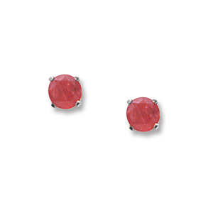 14 KARAT WHITE GOLD STUD EARRINGS WITH 2=4.00MM ROUND RUBYS