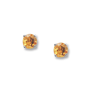 14K WHITE GOLD STUD EARRINGS WITH 2=4.00MM ROUND CITRINES