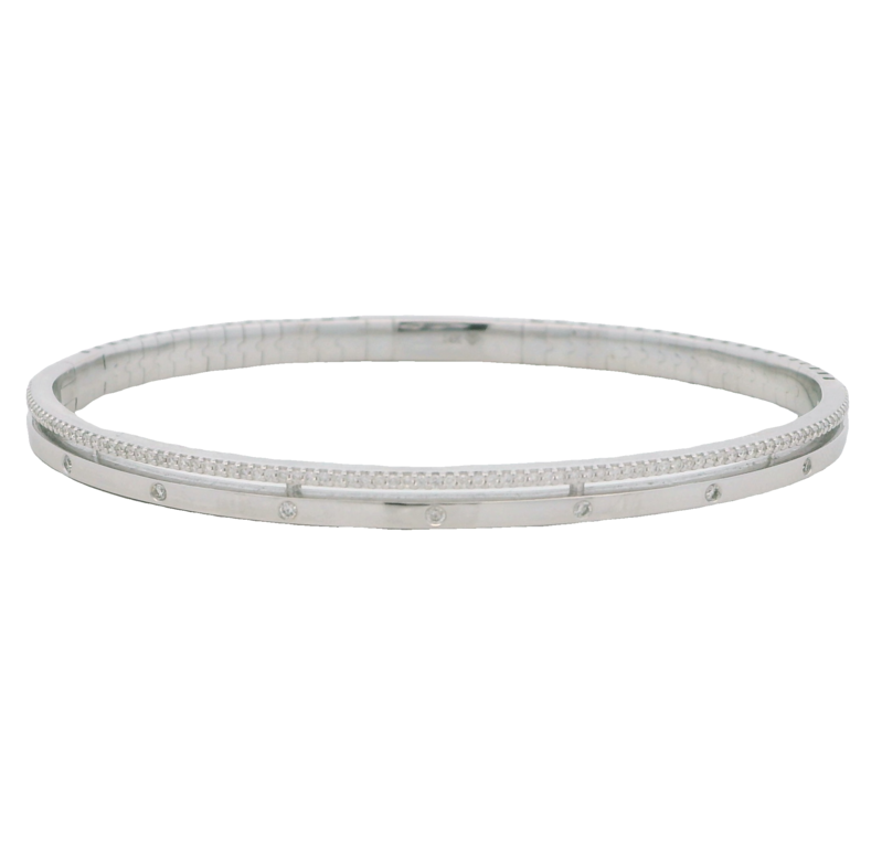 14K WHITE GOLD FLEXI-BANGLE DIAMOND BRACELET WITH 97 = 0.32TW ROUND I-J SI2-I1 DIAMONDS (15.87 GRAMS)