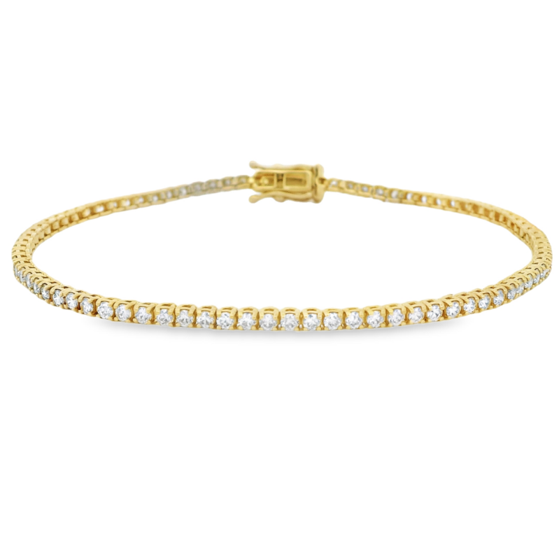 14K YELLOW GOLD TENNIS DIAMOND BRACELET WITH 84 = 2.01TW ROUND H-I SI2-I1 DIAMONDS 7