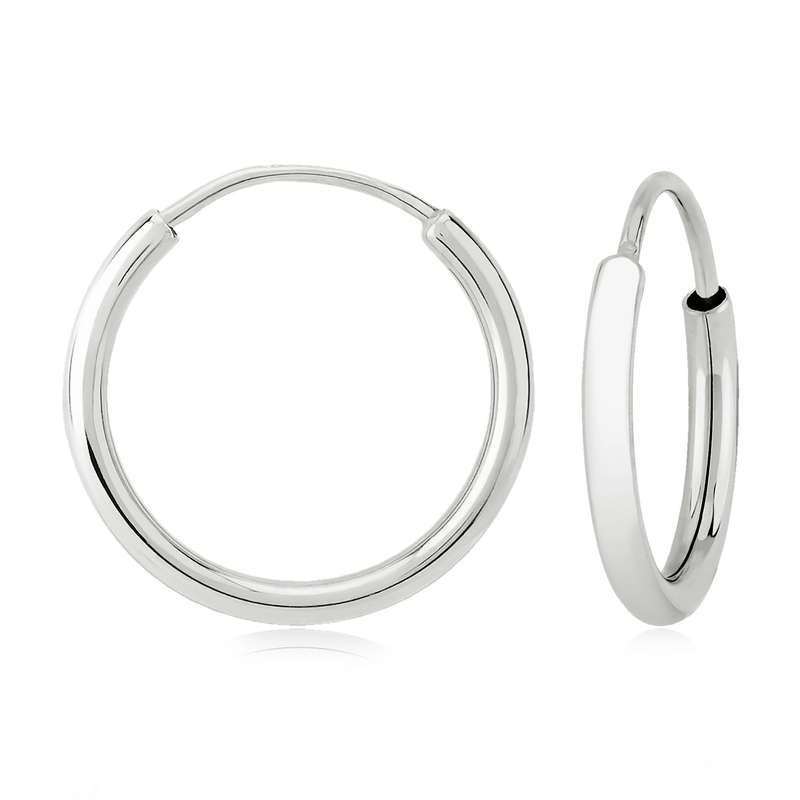 14K WHITE GOLD 1.5MM X 15MM ENDLESS HOOP EARRINGS