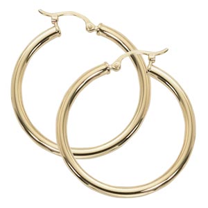 POLISHED 14K YELLOW GOLD 2.5 X 30MM HOOP EARRINGS