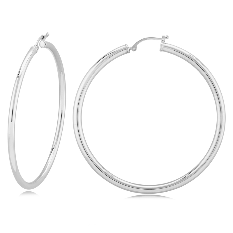 14K WHITE GOLD 2.5MM X 50MM LARGE HOOP EARRINGS