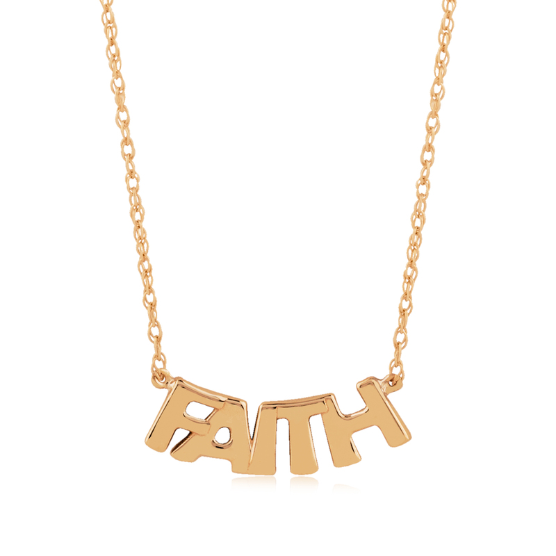 14K YELLOW GOLD FAITH NECKLACE ON 16