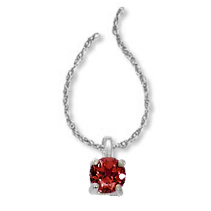 14K WHITE GOLD SOLITAIRE PENDANT WITH ONE 4.00MM ROUND GARNET ON A 14KT WHITE GOLD 18