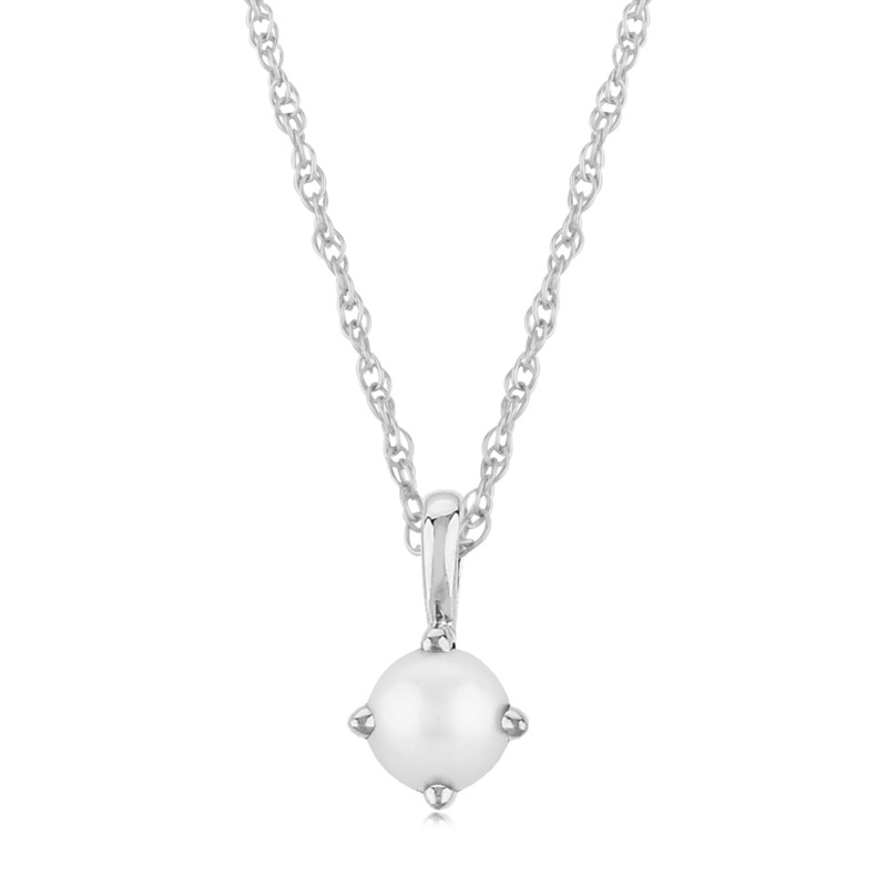 14K WHITE GOLD SOLITAIRE PENDANT WITH ONE 4.00MM ROUND WHITE PEARL 18