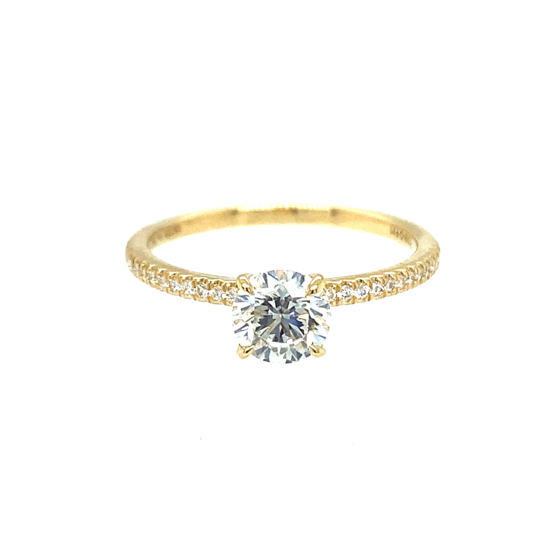 18K YELLOW GOLD DEBEERS FOREVERMARK ENGAGEMENT RING SIZE 6.5 WITH ONE 0.70CT ROUND H SI2 DIAMOND AND 34=0.17TW ROUND G-H SI2 DIAMONDS