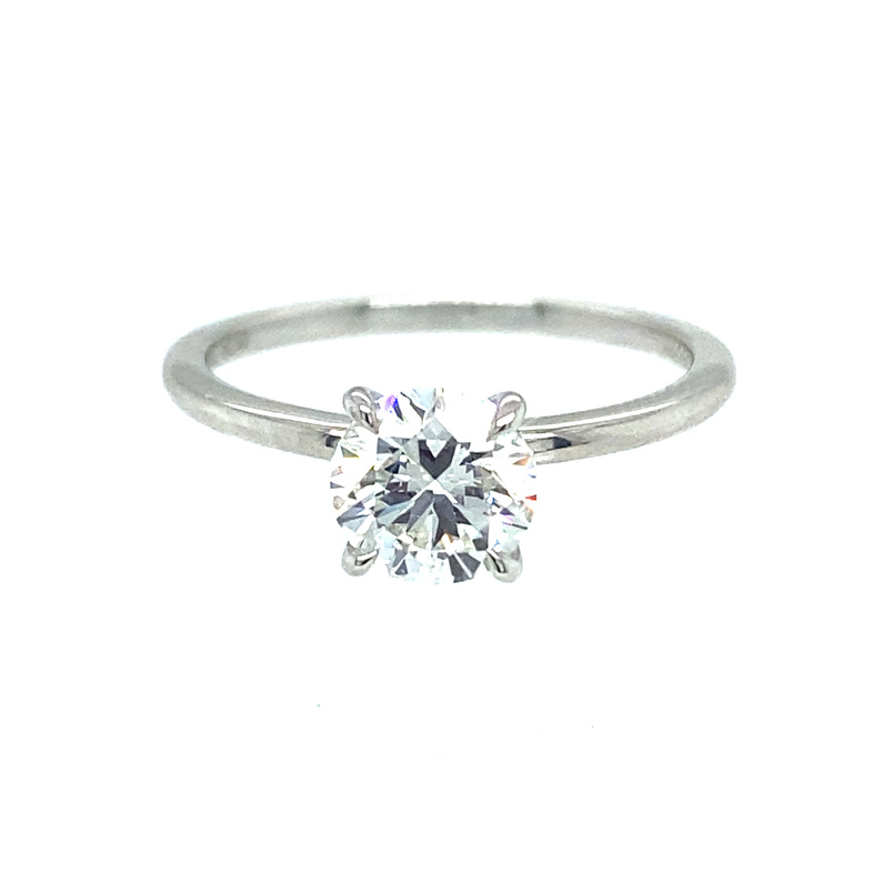 PLATINUM DEBEERS FOREVERMARK ENGAGEMENT RING SIZE 6.5 WITH ONE 1.01CT ROUND I SI1 DIAMOND FOREVERMARK INSCRIPTION: 60661387  AND 12=0.05TW ROUND G-H SI2 DIAMONDS