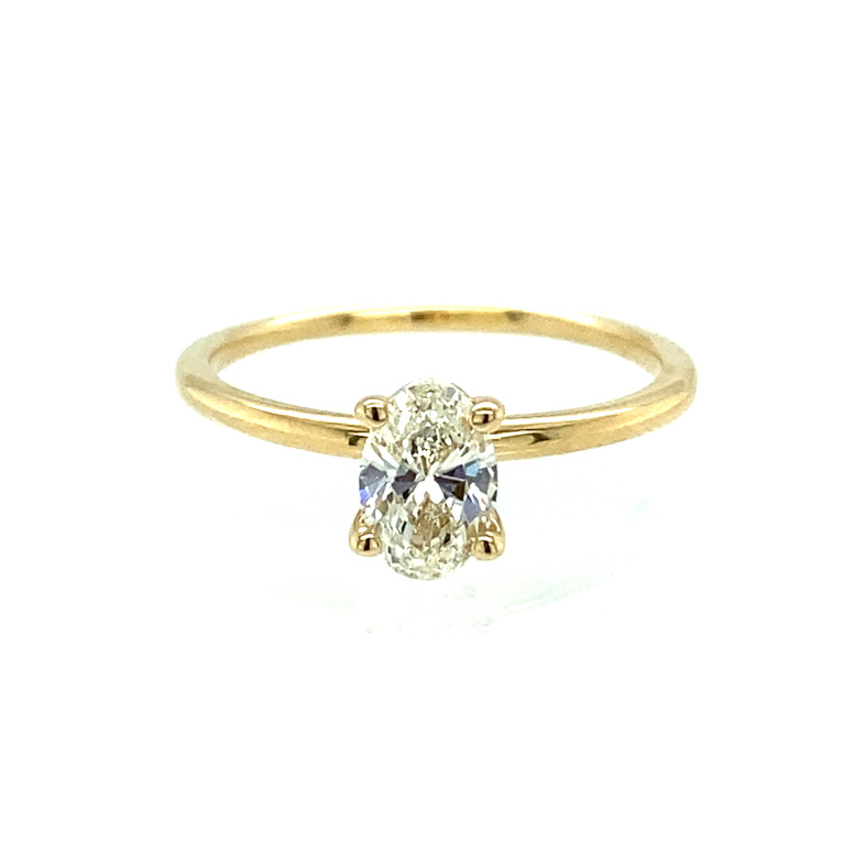 18K YELLOW GOLD SOLITAIRE ENGAGEMENT RING WITH ONE 0.62CT OVAL J SI2 DIAMOND