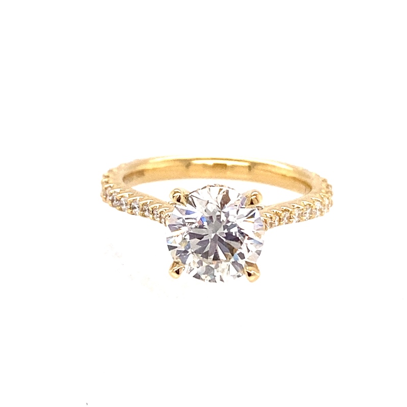 18K YELLOW GOLD ENGAGEMENT RING WITH 60=0.60TW ROUND F-G SI1-SI2 DIAMONDS AND ONE 2.00CT ROUND I SI2 DIAMOND AGS: 104115166001