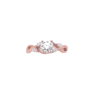 14K ROSE GOLD TWIST ENGAGEMENT RING SIZE 7 WITH ONE 0.75CT ROUND J SI1 DIAMOND AND 4=0.16TW MARQUISE G-H SI2 DIAMONDS  (2.981 GRAMS)