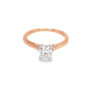 14K WHITE & ROSE GOLD SOLITAIRE ENGAGEMENT RING SIZE 6.5 WITH ONE 0.90CT OVAL D SI2 DIAMOND GIA: 6392945166