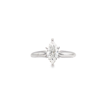 14K WHITE GOLD SOLITARE ENGAGEMENT RING SIZE 6.5 WITH ONE 0.84CT MARQUISE G SI2 DIAMOND
