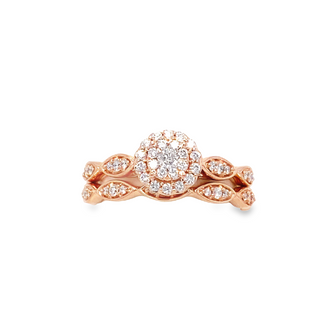 10K ROSE GOLD CLUSTER WEDDING SET SIZE 7 WITH 54=0.40TW ROUND G-H I1-I2 DIAMONDS   (4.62 GRAMS)