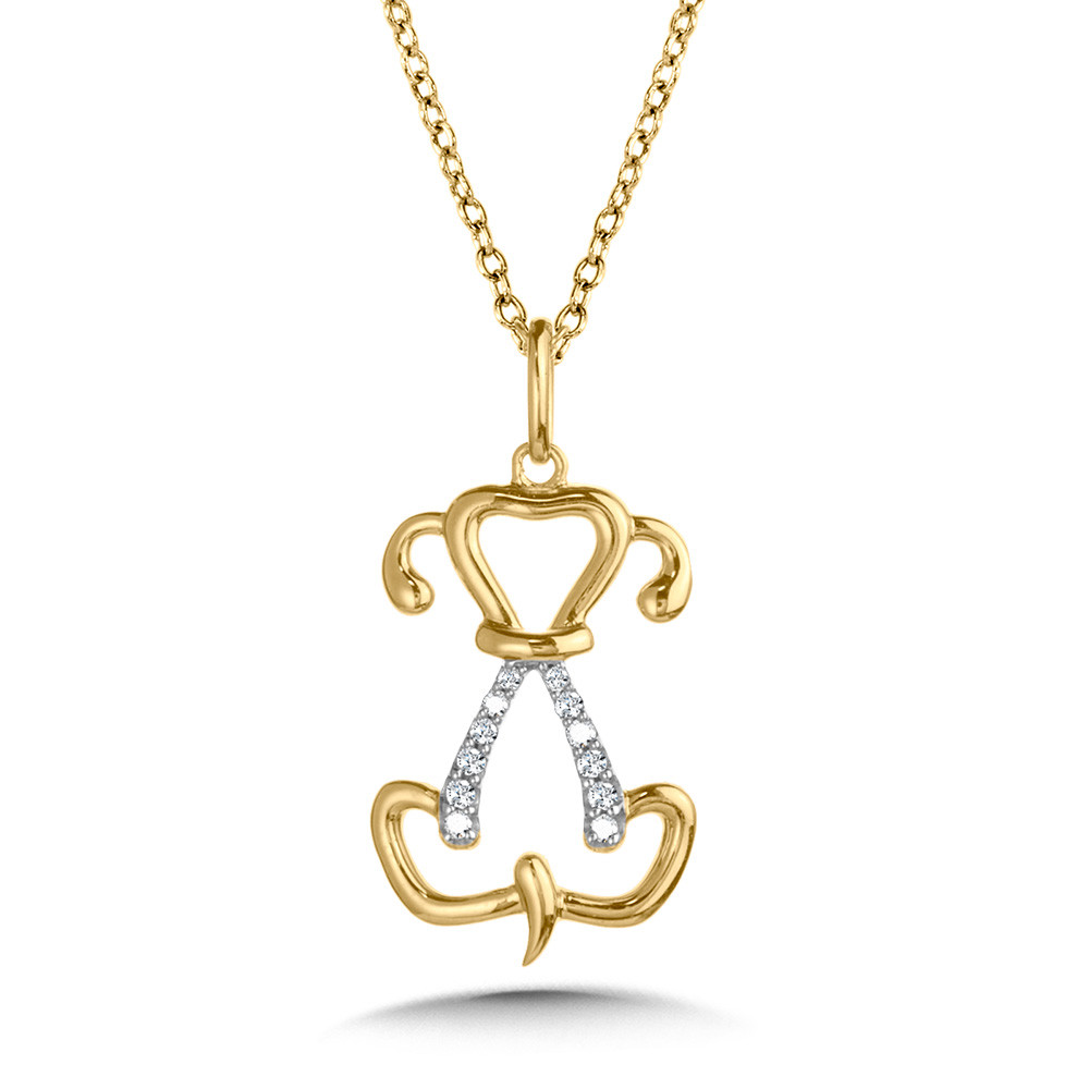 10K YELLOW GOLD DOG DIAMOND PENDANT WITH 12=0.05TW SINGLE CUT H-I I1 DIAMONDS 18