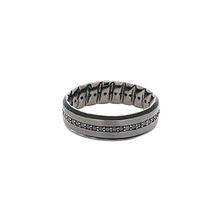 10K WHITE GOLD BLACK RHODIUM SATIN M-FIT DIAMOND WEDDING BAND SIZE 12 WITH 47=0.50TW ROUND BLACK DIAMONDS   (7.90 GRAMS)