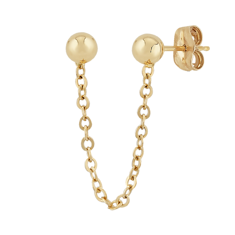 14K YELLOW GOLD SINGLE EARRING TWO 4MM BALL SWEEP EARRING