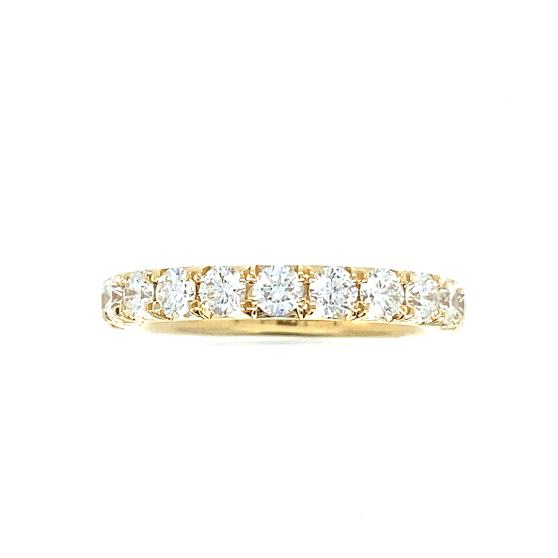 14K YELLOW GOLD PRONG SET DIAMOND ANNIVERSARY RING SIZE 6.5 WITH 11=1.00TW ROUND G VS2 DIAMONDS