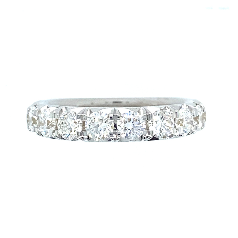 14K WHITE GOLD PRONG SET DIAMOND ANNIVERSARY RING SIZE 6.5 WITH 10=1.60TW ROUND G VS2 DIAMONDS