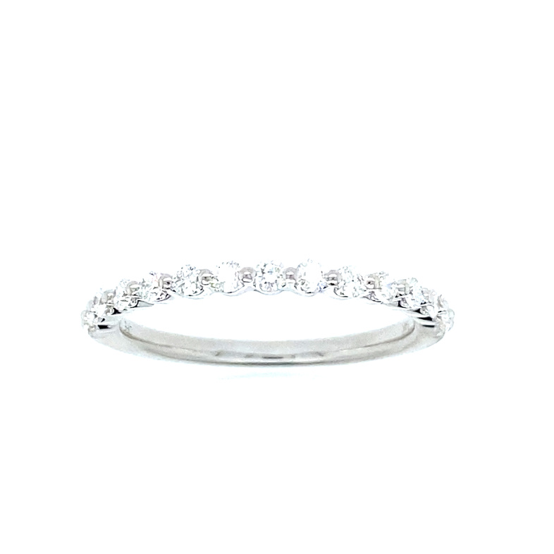 14K WHITE GOLD SINGLE PRONG SET DIAMOND ANNIVERSARY RING SIZE 6.5 WITH 15=0.34TW ROUND G VS2 DIAMONDS