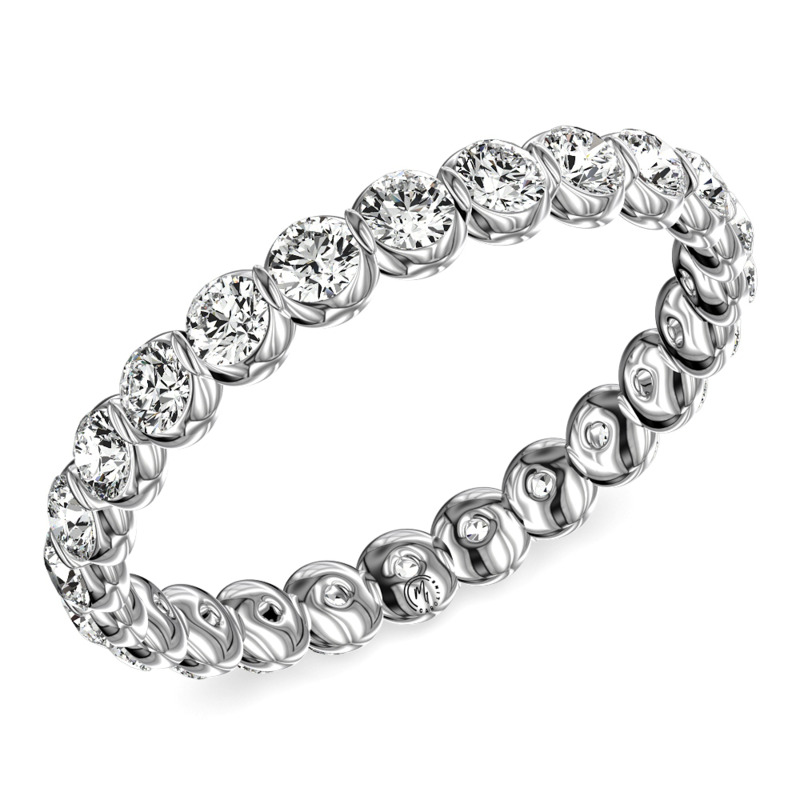 14K WHITE GOLD ETERNITY DIAMOND ANNIVERSARY RING SIZE 6.5 WITH 27=0.64TW ROUND H SI1-SI2 DIAMONDS