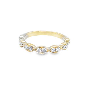 14 KARAT YELLOW GOLD MILGRAIN STACKABLE DIAMOND FASHION RING SIZE 6.5 WITH 14=0.34TW ROUND G-H COLOR SI1 CLARITY  DIAMONDS