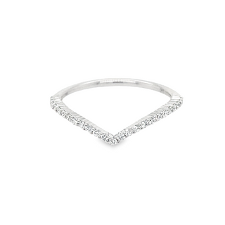 14K WHITE GOLD CHEVRON DIAMOND ANNIVERSARY RING SIZE 6.75 WITH 25=0.20TW ROUND G-H VS2-SI1 DIAMONDS