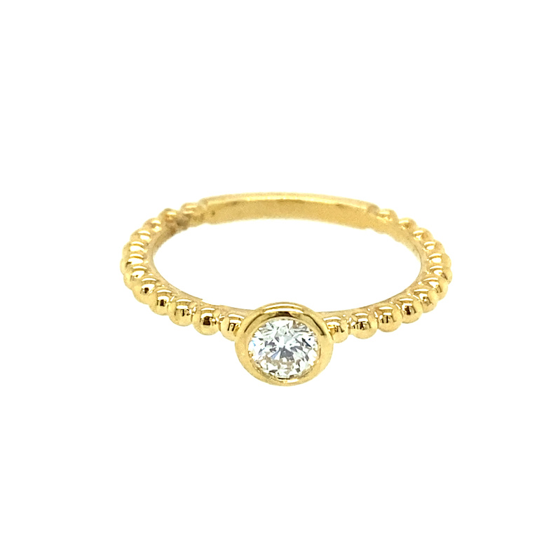 18 KARAT YELLOW GOLD FOREVERMARK TRIBUTE BEADED BEZEL DIAMOND FASHION RING SIZE 6.5 WITH ONE 0.24CT ROUND I COLOR SI1 CLARITY DIAMOND FOREVERMARK ID #5650362